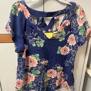 Maeve Navy Floral Blouse with Pink and Green Accents